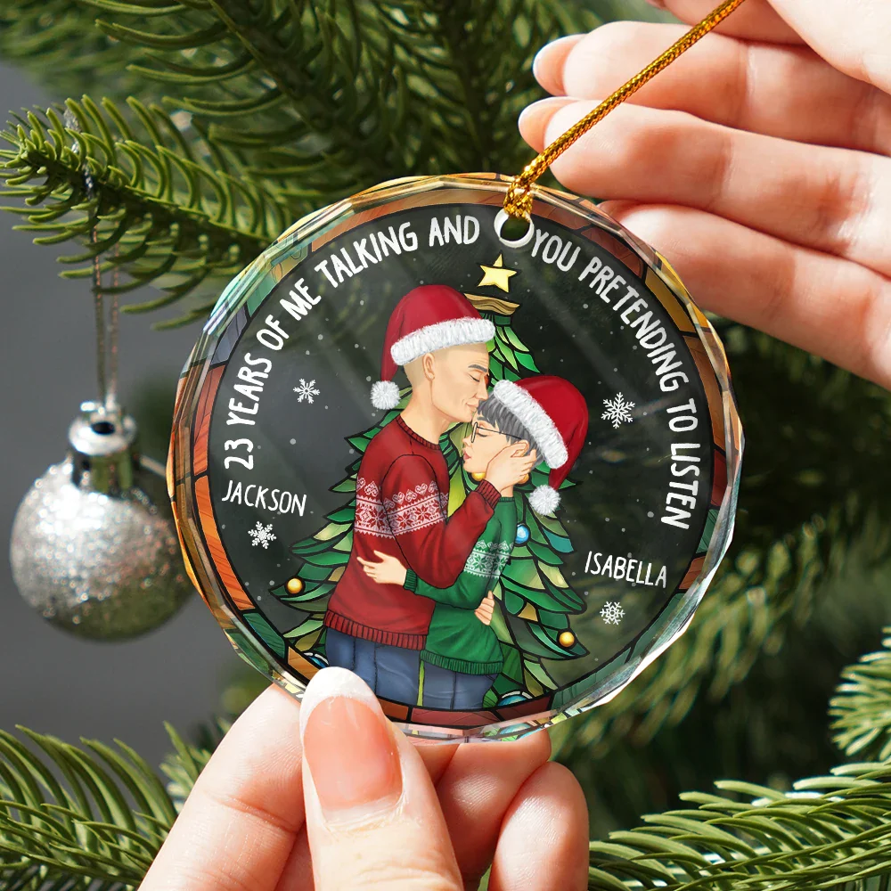 Years Of Me Talking Funny Anniversary Gift - Personalized Circle Glass Ornament - Image 2
