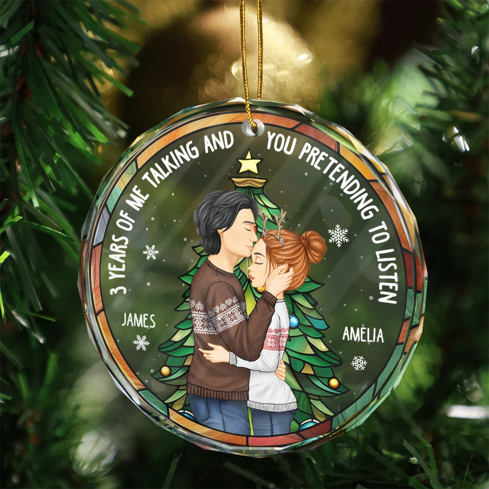 Years Of Me Talking Funny Anniversary Gift - Personalized Circle Glass Ornament - Image 3