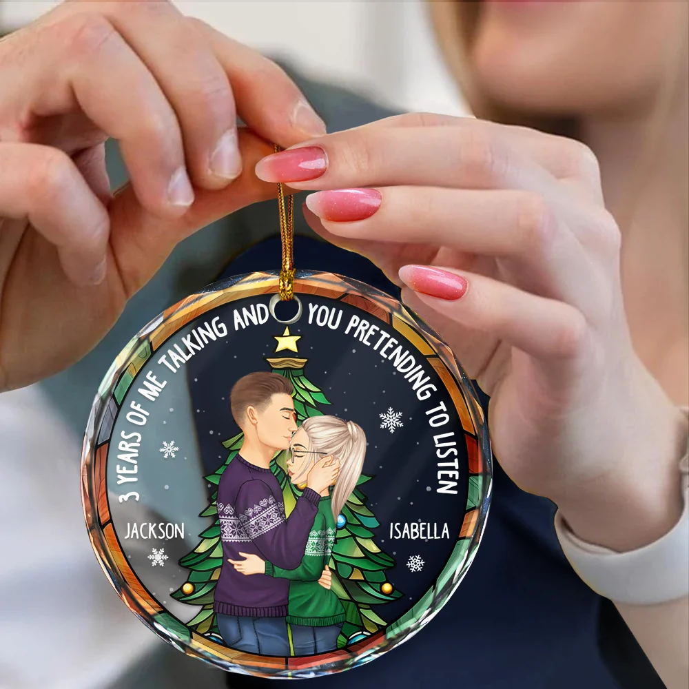 Years Of Me Talking Funny Anniversary Gift - Personalized Circle Glass Ornament - Image 4