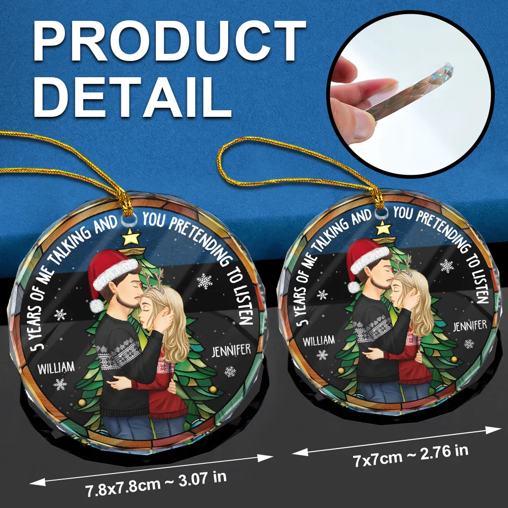 Years Of Me Talking Funny Anniversary Gift - Personalized Circle Glass Ornament - Image 6