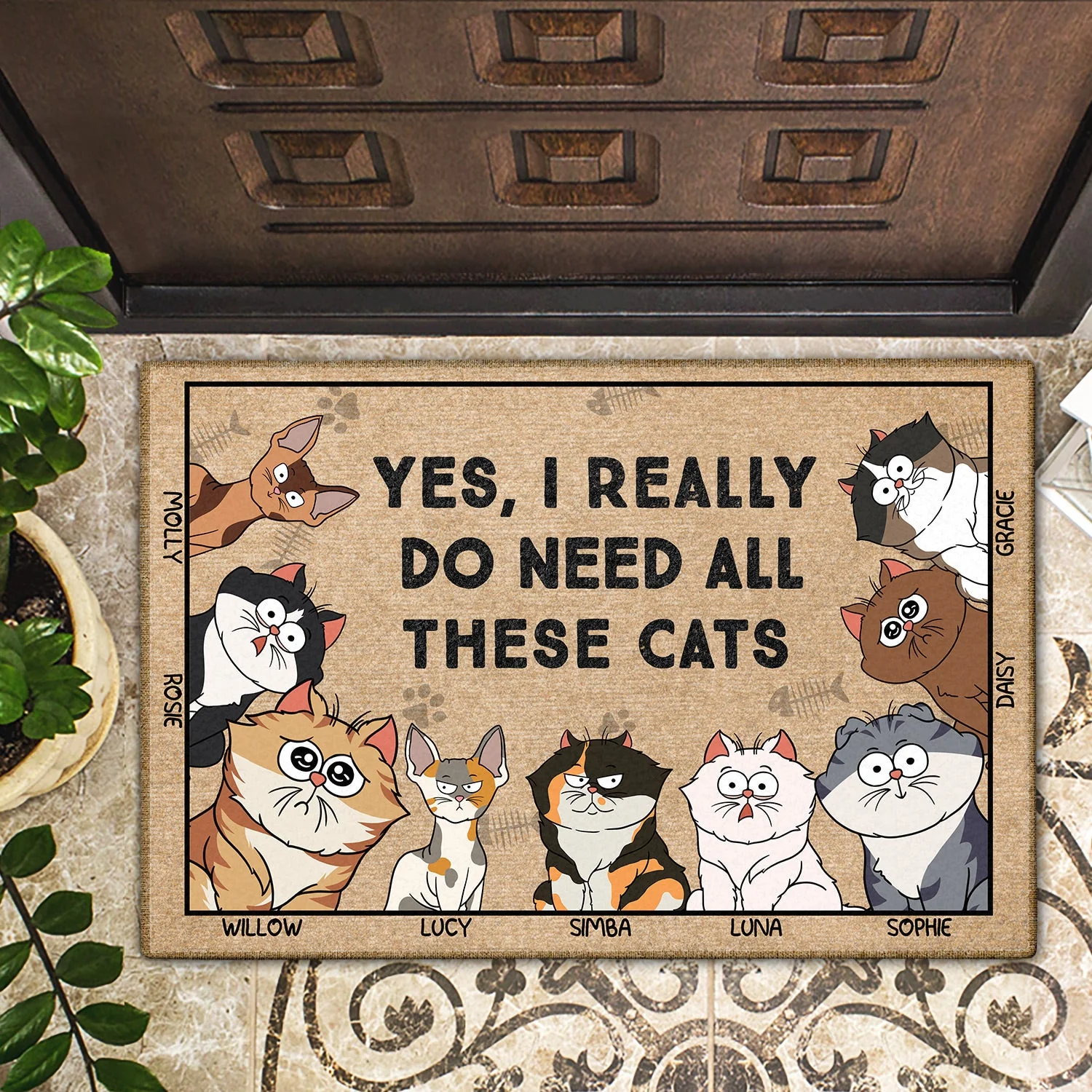 Yes I Really Do Need All These Cats Funny Cartoon Cat - Gift For Cat Lovers - Personalized Doormat - Image 2