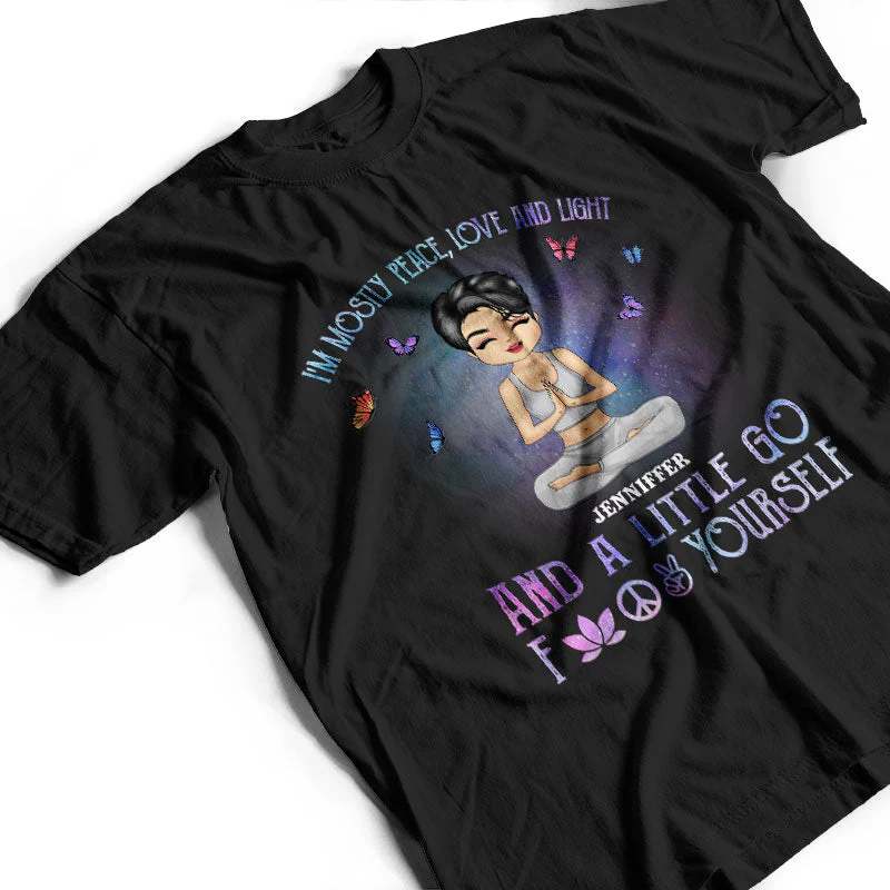 Yoga Chibi Girl I'm Mostly Peace Love Light - Personalized Custom T Shirt - Image 3