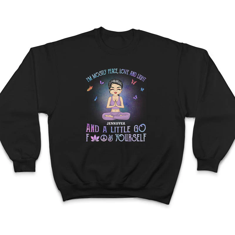 Yoga Chibi Girl I'm Mostly Peace Love Light - Personalized Custom T Shirt - Image 5