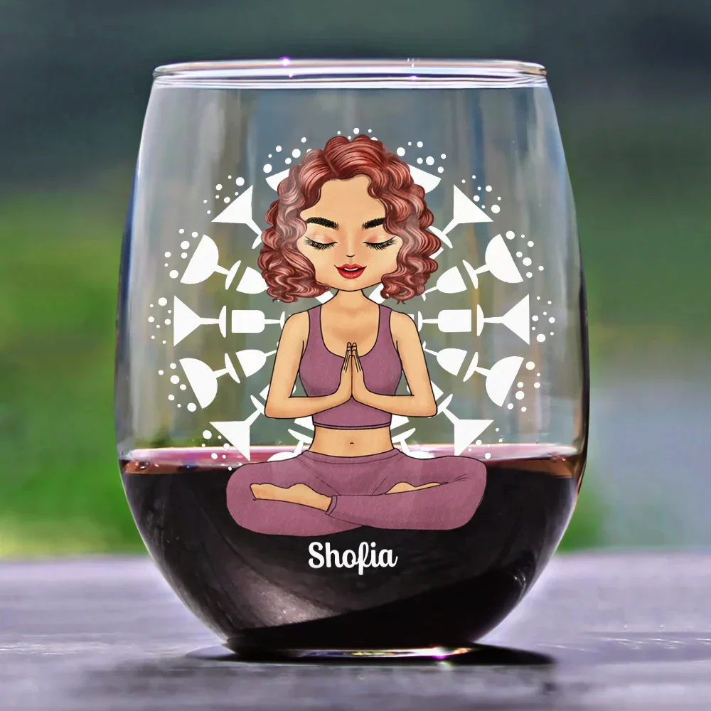 Yoga Class Pour A Glass - Personalized Stemless Wine Glass - Image 2