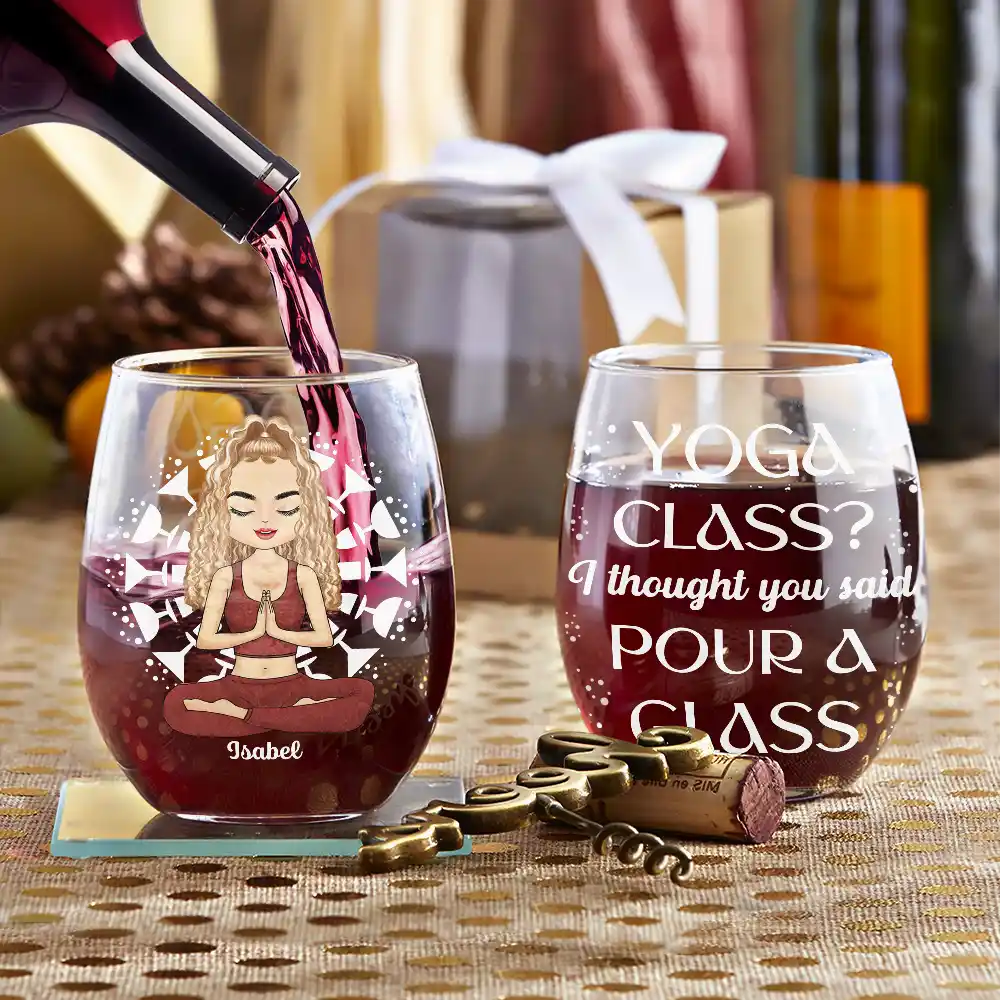 Yoga Class Pour A Glass - Personalized Stemless Wine Glass - Image 3