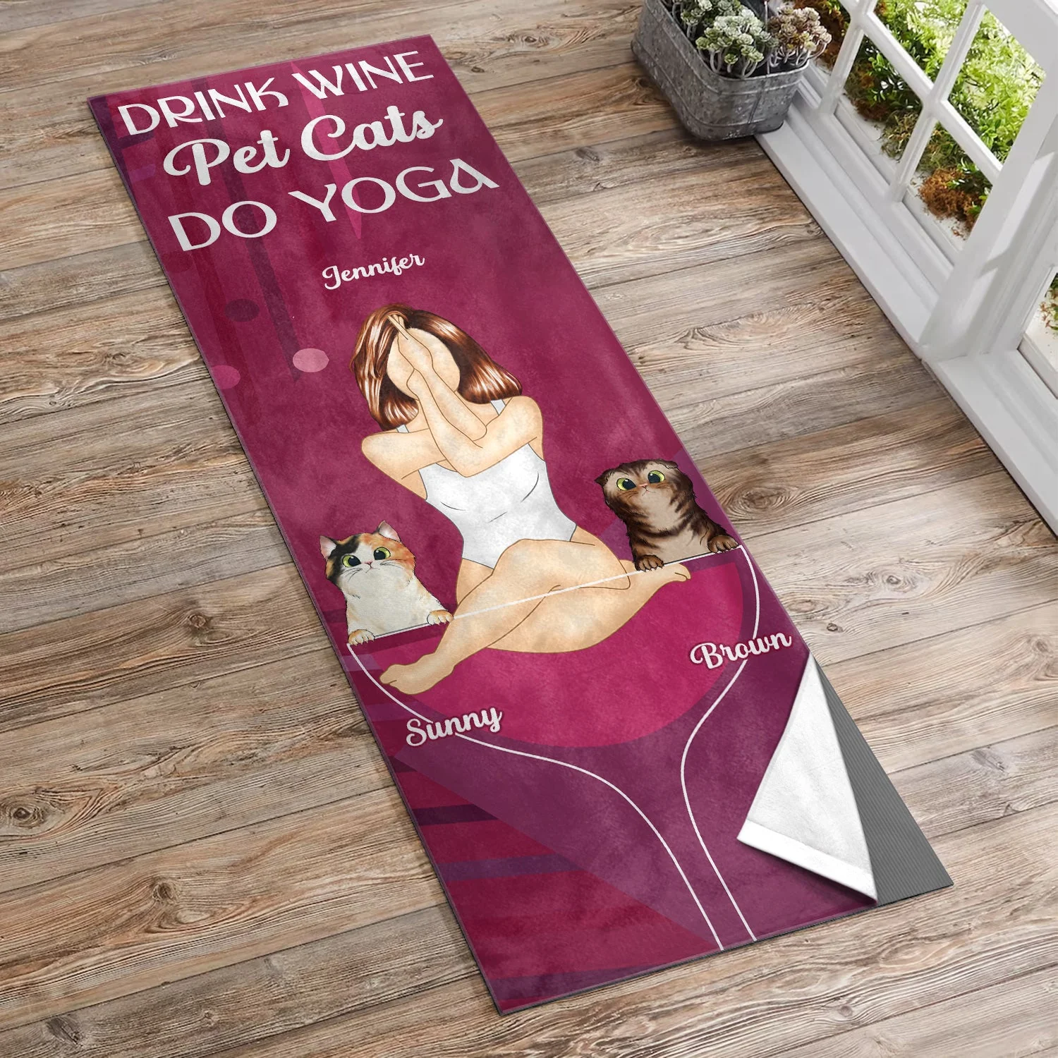 Yoga Drink Wine Pet Cats - Gift For Cat Mom - Personalized Yoga Towel - Image 2