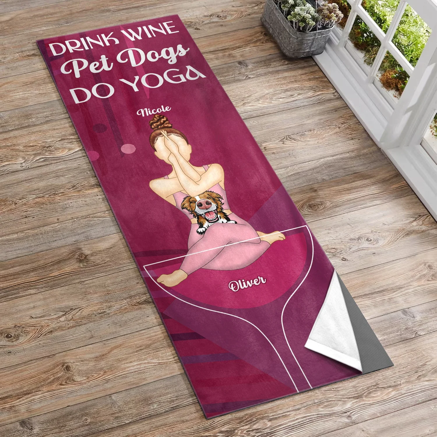 Yoga Drink Wine Pet Dogs - Gift For Dog Mom - Personalized Yoga Towel - Image 2