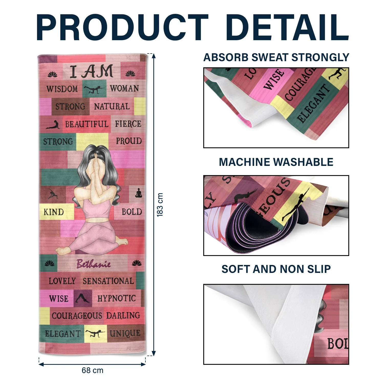 Yoga Girl I Am Bold - Gift For Yourself, Gift For Women - Personalized Yoga Towel - Image 5