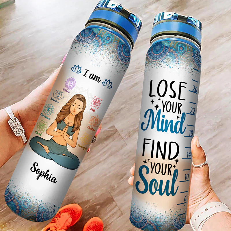 Yoga Girl I Am Divine Intuitive Expressive Loved - Gift For Yoga Lovers - Personalized Custom Water Tracker Bottle - Image 3