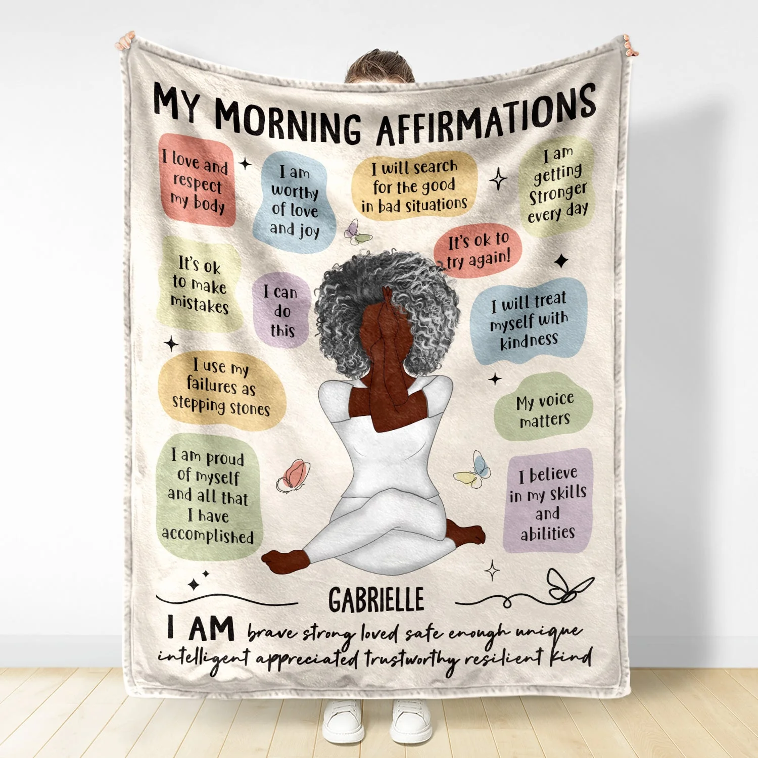 Yoga Girl Morning Affirmations - Gift For Yourself, Gift For Women - Personalized Fleece Blanket - Image 3