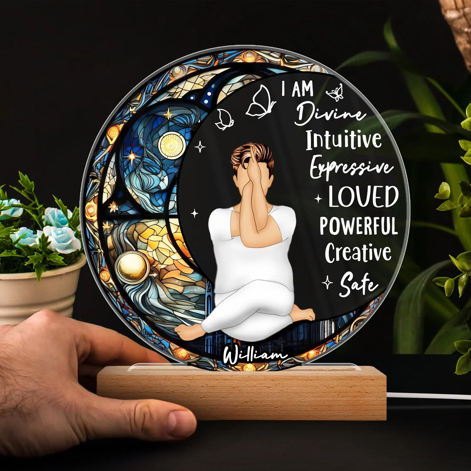 Yoga I Am Divine - Gift For Yourself - Personalized 3D Led Light Wooden Base - Image 4