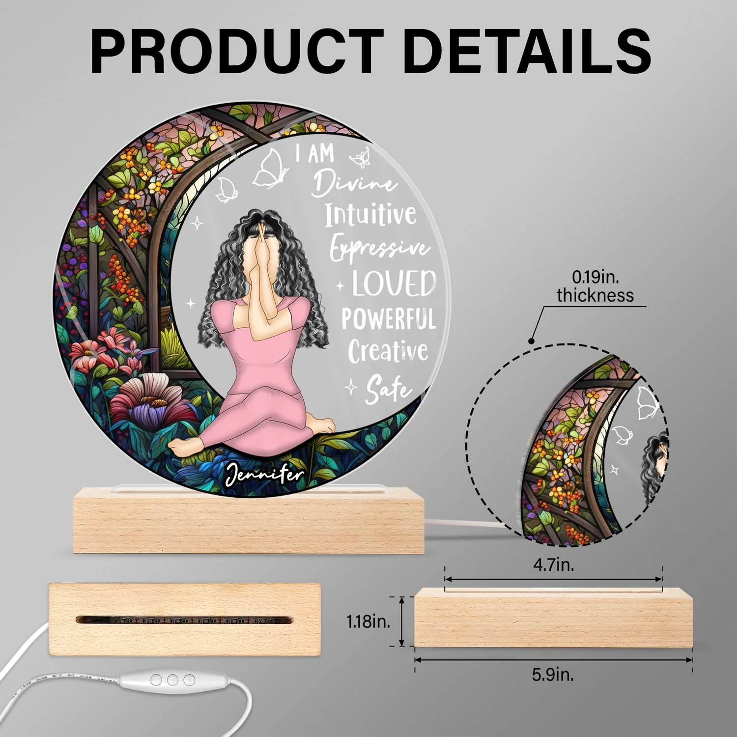 Yoga I Am Divine - Gift For Yourself - Personalized 3D Led Light Wooden Base - Image 5