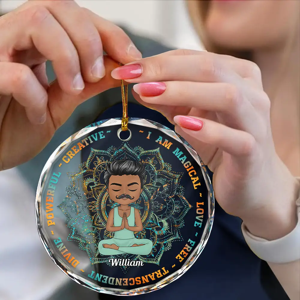 Yoga I Am Magical Love Free - Personalized Circle Glass Ornament - Image 4