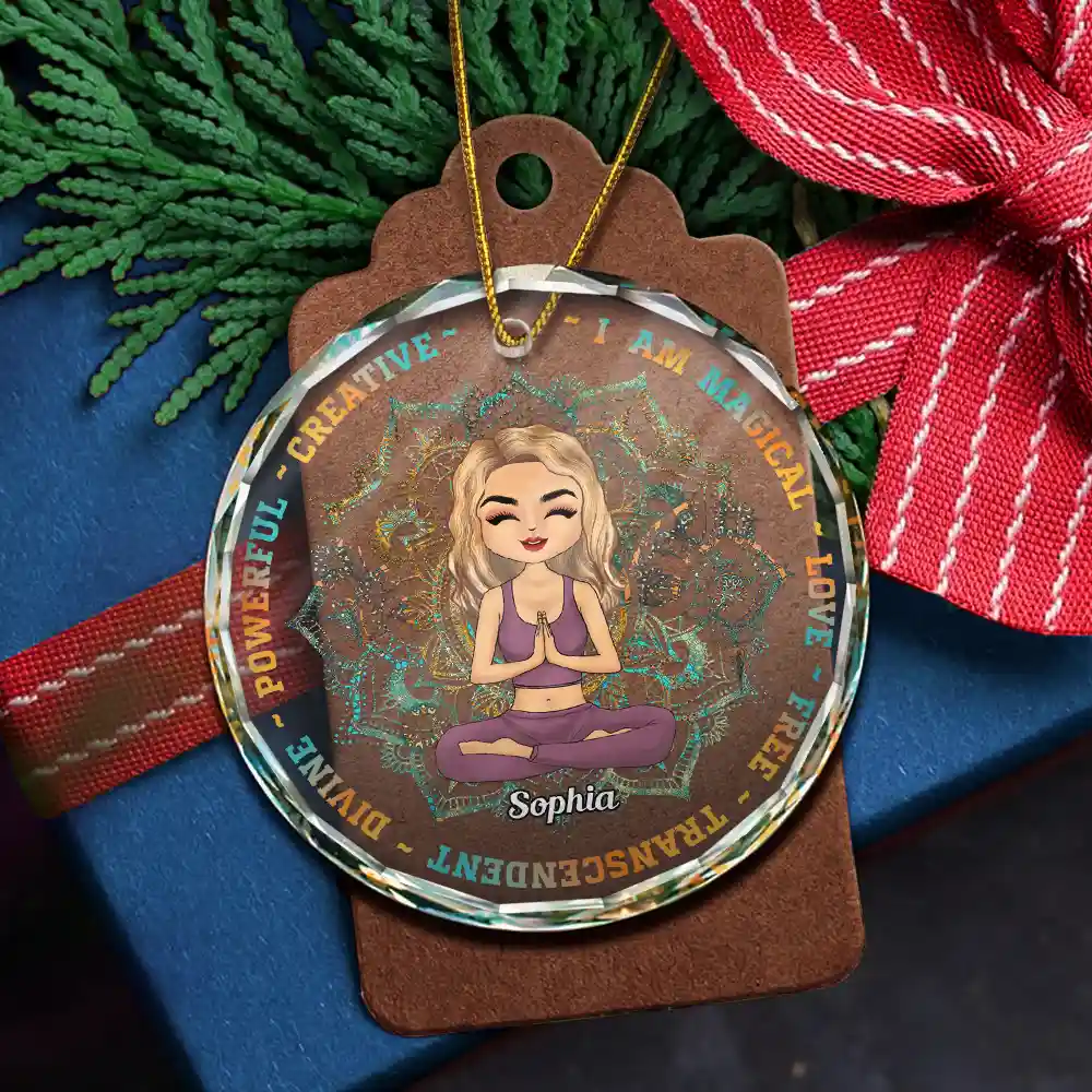 Yoga I Am Magical Love Free - Personalized Circle Glass Ornament - Image 5