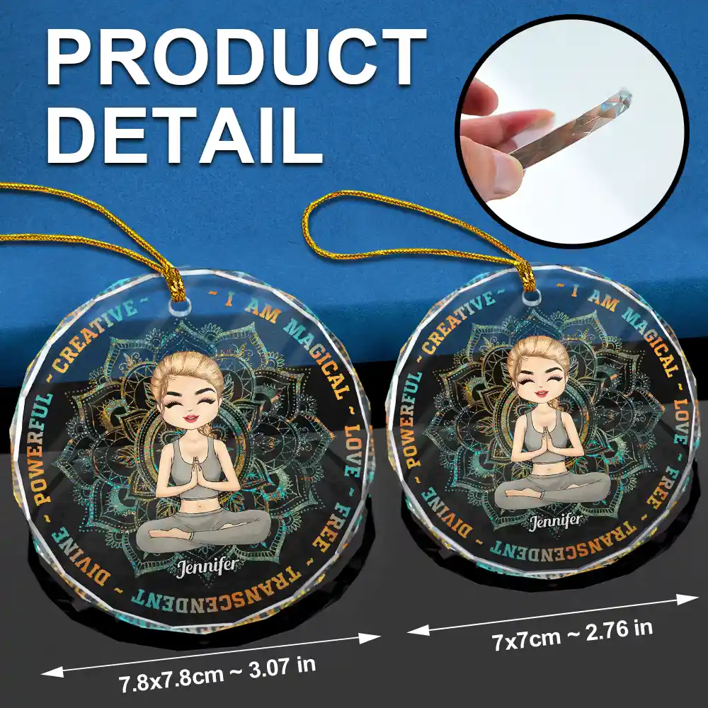 Yoga I Am Magical Love Free - Personalized Circle Glass Ornament - Image 6
