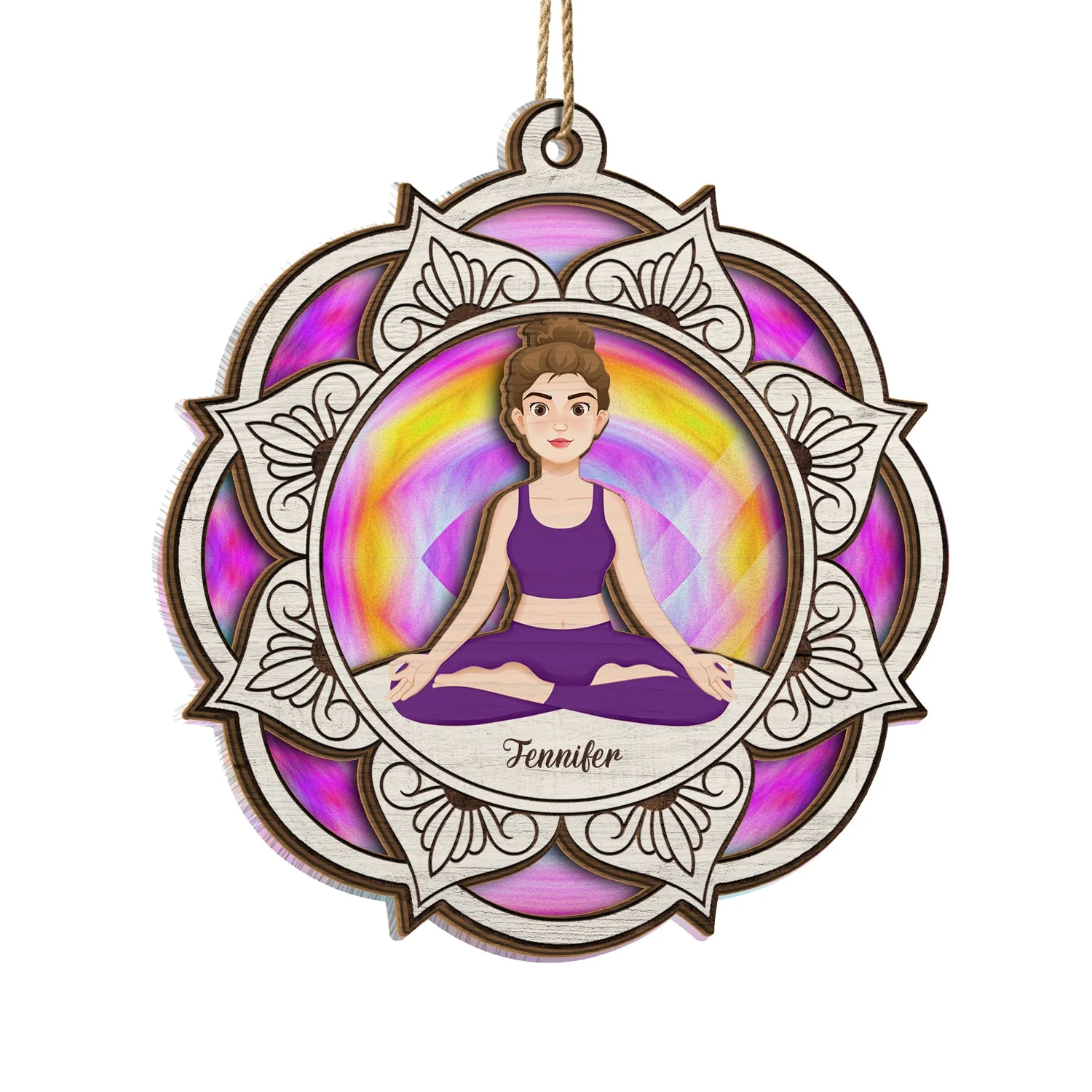 Yoga Mandala - Gift For Yoga Lovers - Personalized Suncatcher Ornament - Image 2
