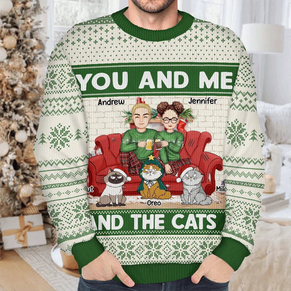 You And Me And The Cat - Personalized Unisex Ugly Sweater - Image 4