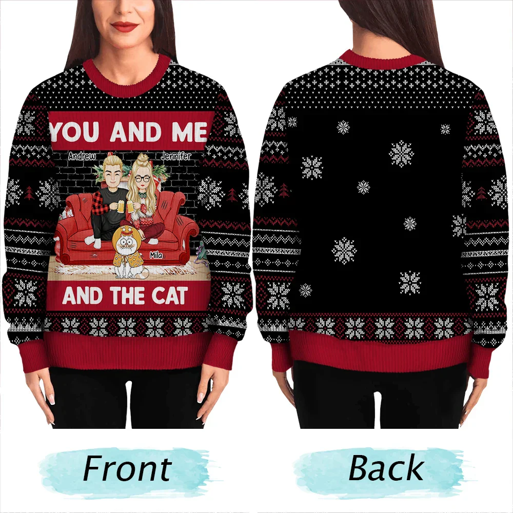 You And Me And The Cat - Personalized Unisex Ugly Sweater - Image 5
