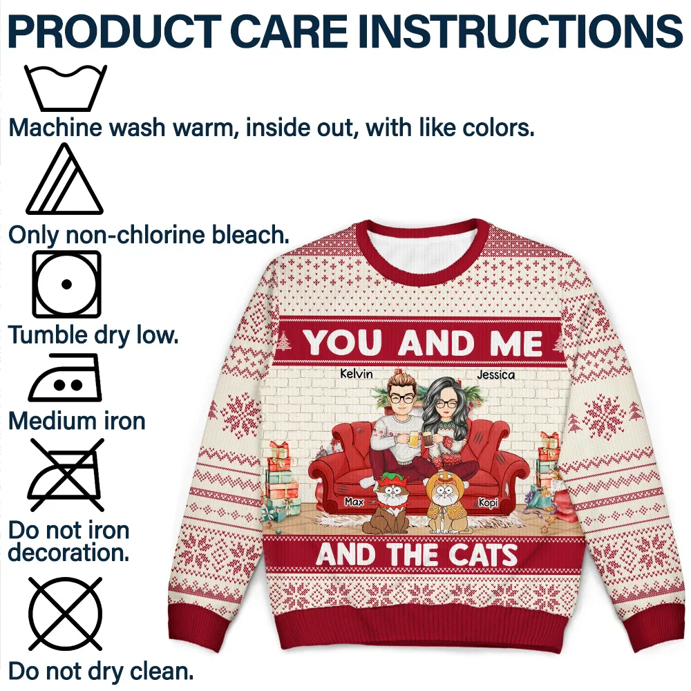You And Me And The Cat - Personalized Unisex Ugly Sweater - Image 7