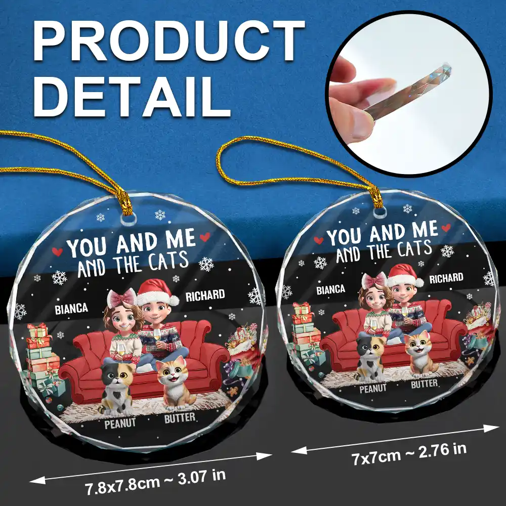 You And Me And The Cats 3d Effect - Personalized Circle Glass Ornament - Image 6