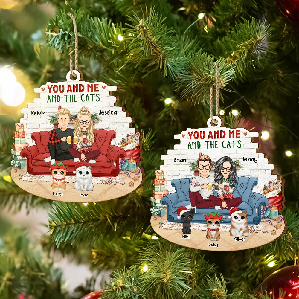 You And Me And The Cats Big Eyes Christmas - Personalized Custom Shaped Wooden Ornament - Image 6