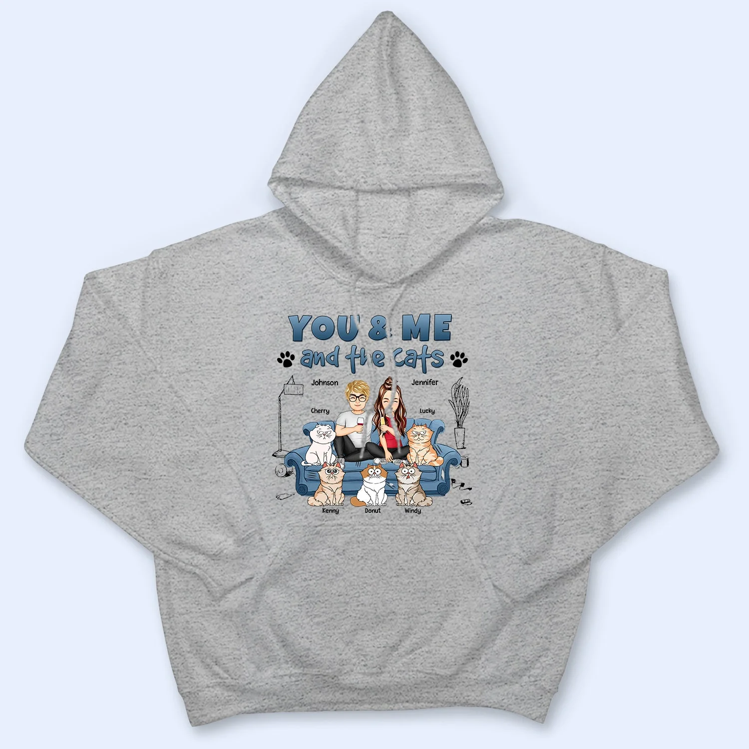 You And Me And The Cats Cartoon - Gift For Cat Lovers - Personalized T Shirt - Image 4