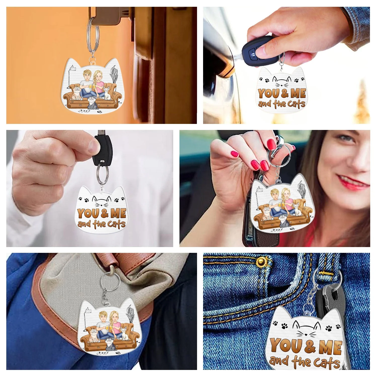 You And Me And The Cats Cat Face Shape - Birthday, Anniversary, Funny Gift For Couple, Pet Lover - Personalized Acrylic Keychain - Image 6