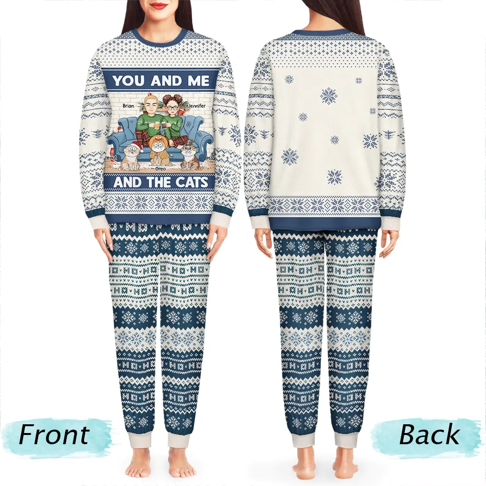 You And Me And The Cats Christmas Couples - Personalized Unisex Pajamas Set - Image 4