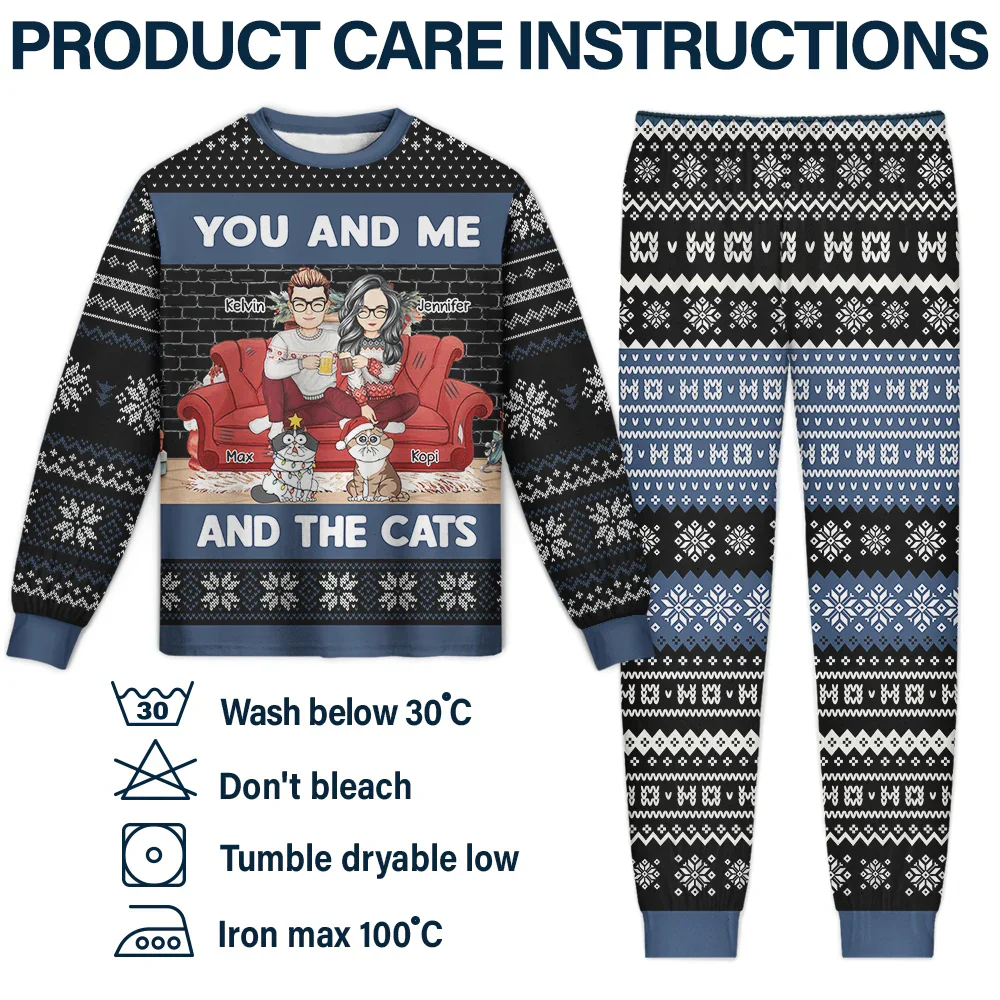 You And Me And The Cats Christmas Couples - Personalized Unisex Pajamas Set - Image 6