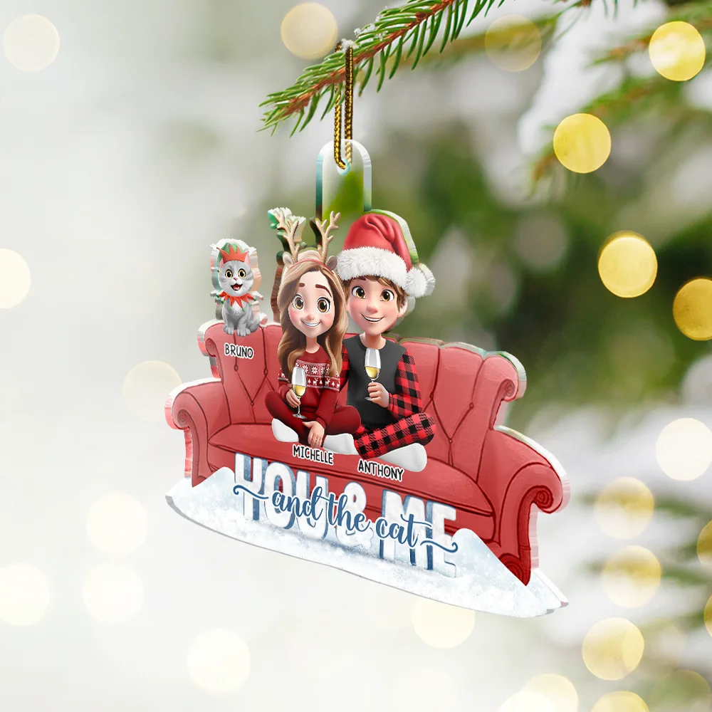 You And Me And The Cats Couch - Personalized Custom Shaped Acrylic Ornament - Image 2