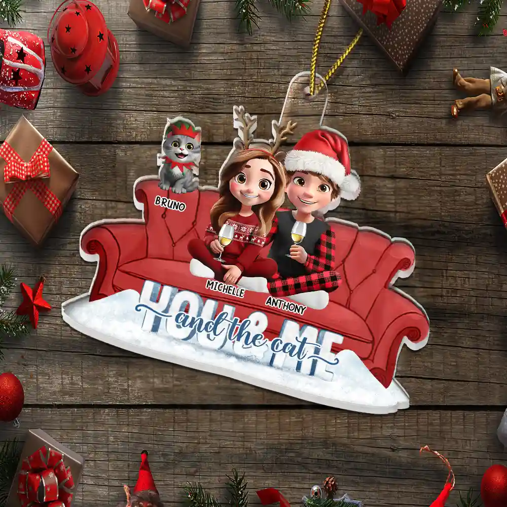 You And Me And The Cats Couch - Personalized Custom Shaped Acrylic Ornament - Image 5