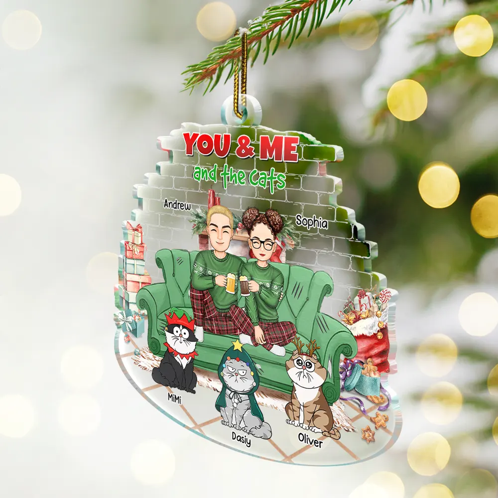 You And Me And The Cats Couple Christmas - Personalized Custom Shaped Acrylic Ornament - Image 2