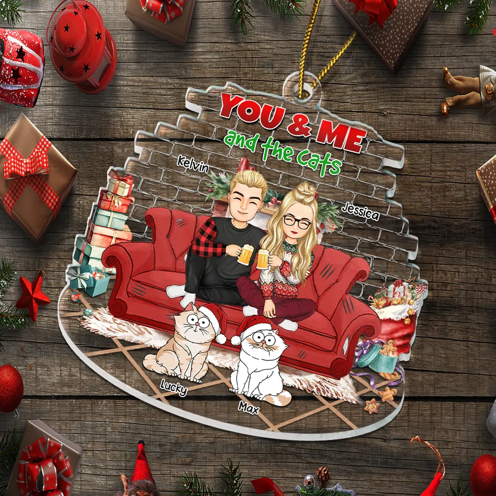 You And Me And The Cats Couple Christmas - Personalized Custom Shaped Acrylic Ornament - Image 5