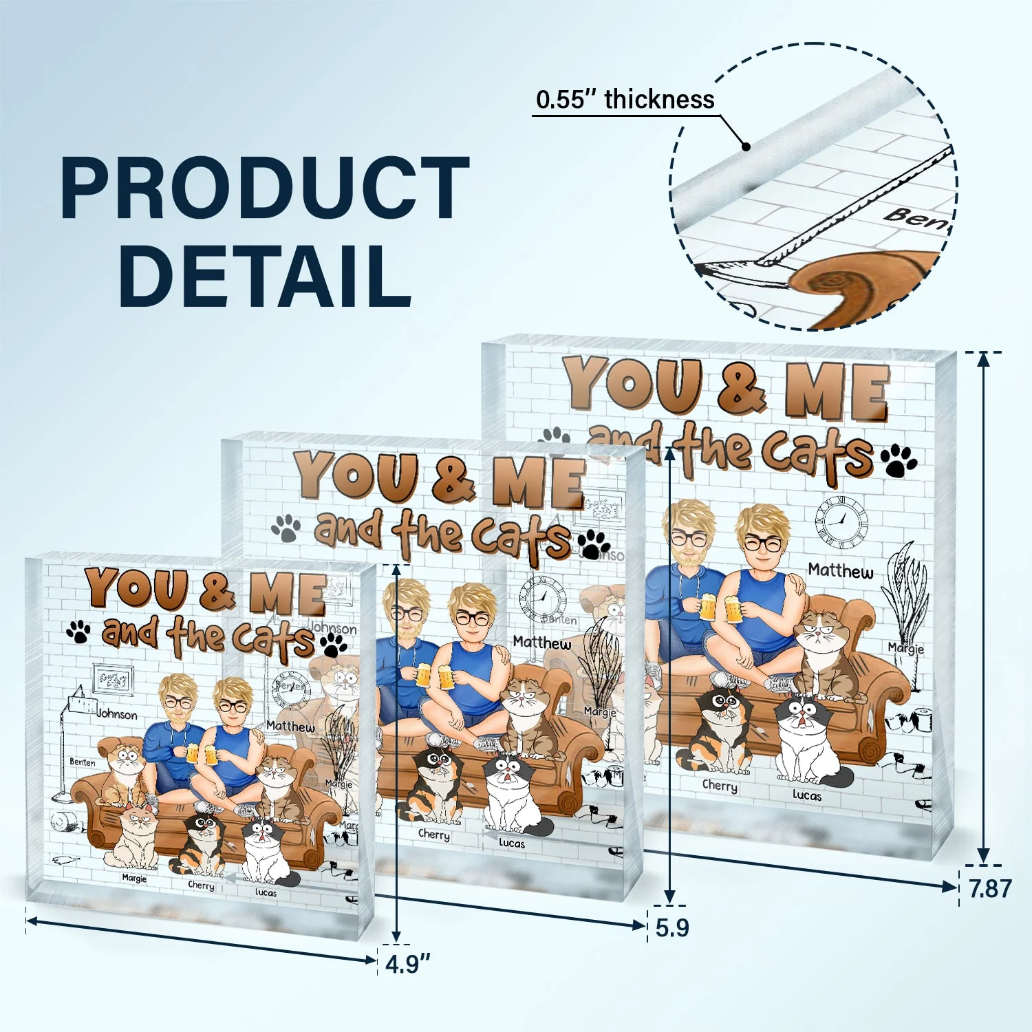 You And Me And The Cats - Gift For Cat Lovers - Personalized Square Shaped Acrylic Plaque - Image 5