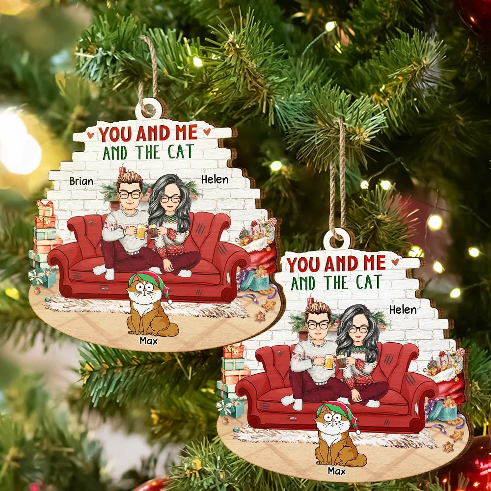 You And Me And The Cats - Personalized Custom Shaped Wooden Ornament - Image 6