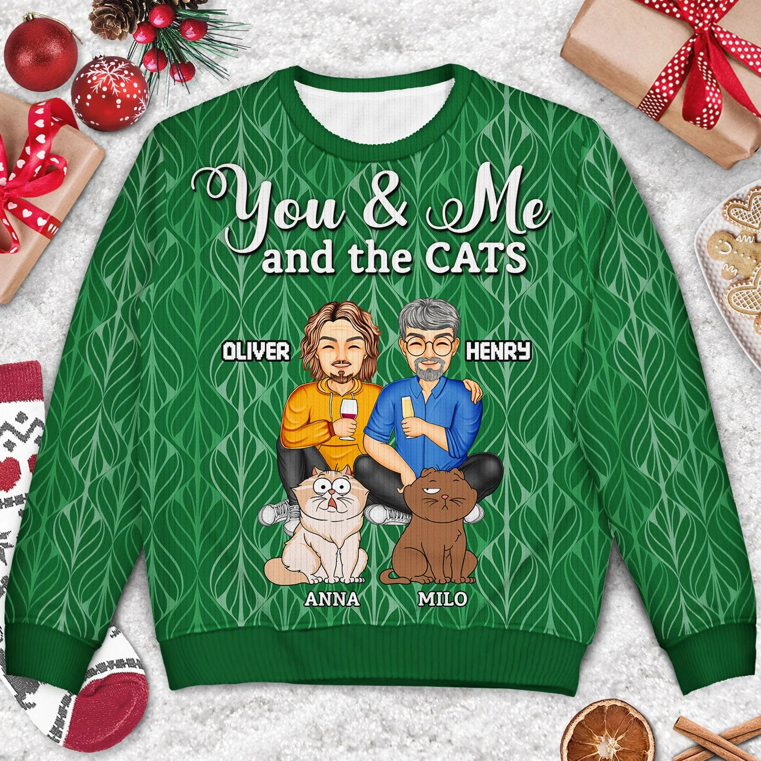 You And Me And The Dog Cat - Gift For Spouse, Couples, Husband, Wife, Pet Lovers - Personalized Unisex Ugly Sweater - Image 3