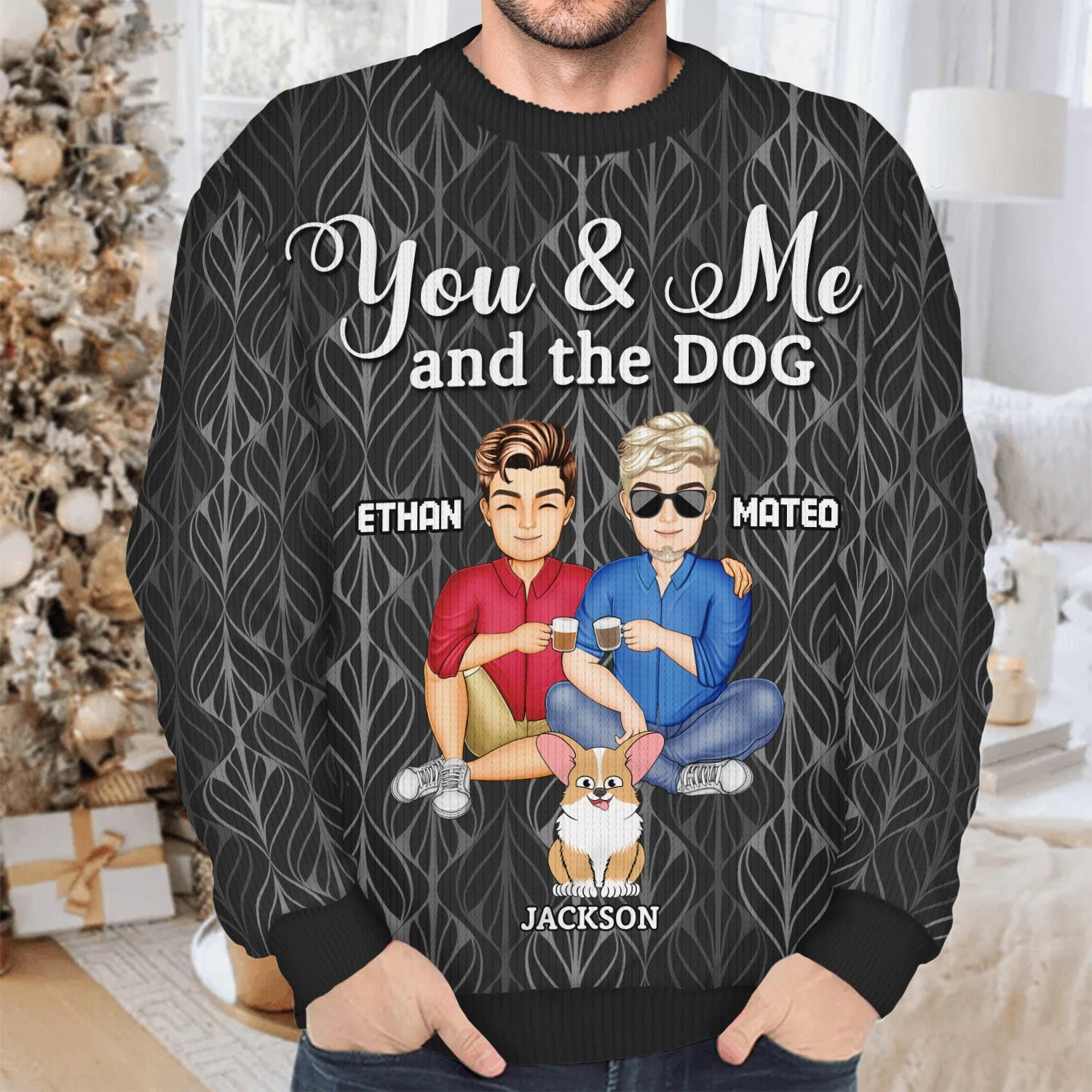 You And Me And The Dog Cat - Gift For Spouse, Couples, Husband, Wife, Pet Lovers - Personalized Unisex Ugly Sweater - Image 4