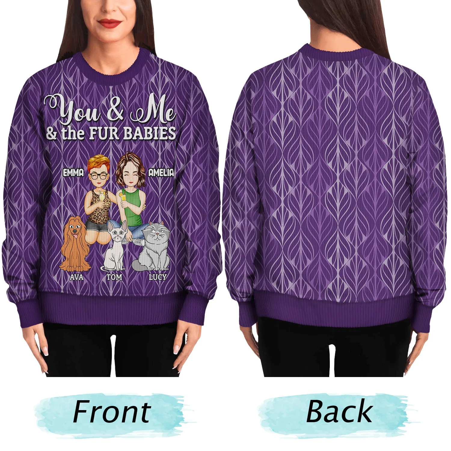 You And Me And The Dog Cat - Gift For Spouse, Couples, Husband, Wife, Pet Lovers - Personalized Unisex Ugly Sweater - Image 5