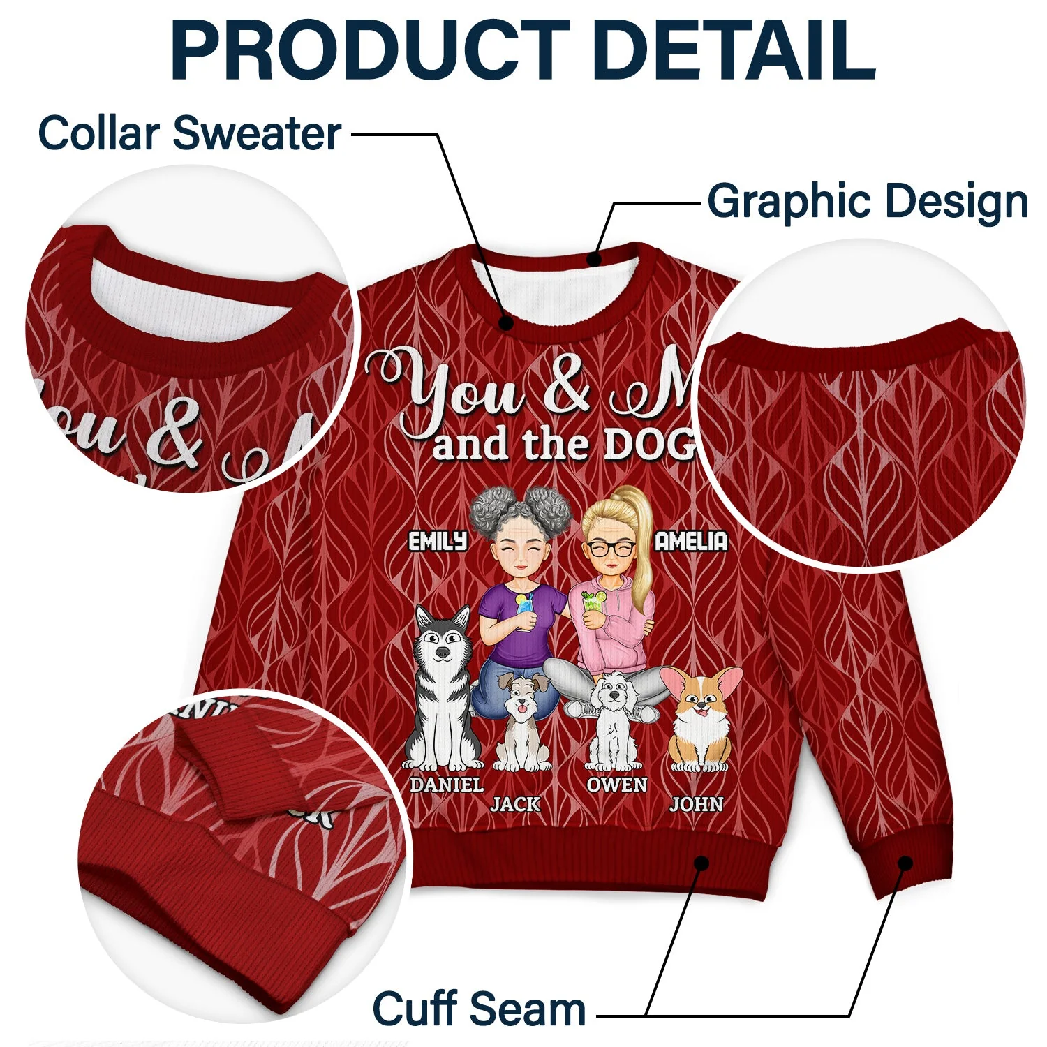 You And Me And The Dog Cat - Gift For Spouse, Couples, Husband, Wife, Pet Lovers - Personalized Unisex Ugly Sweater - Image 6