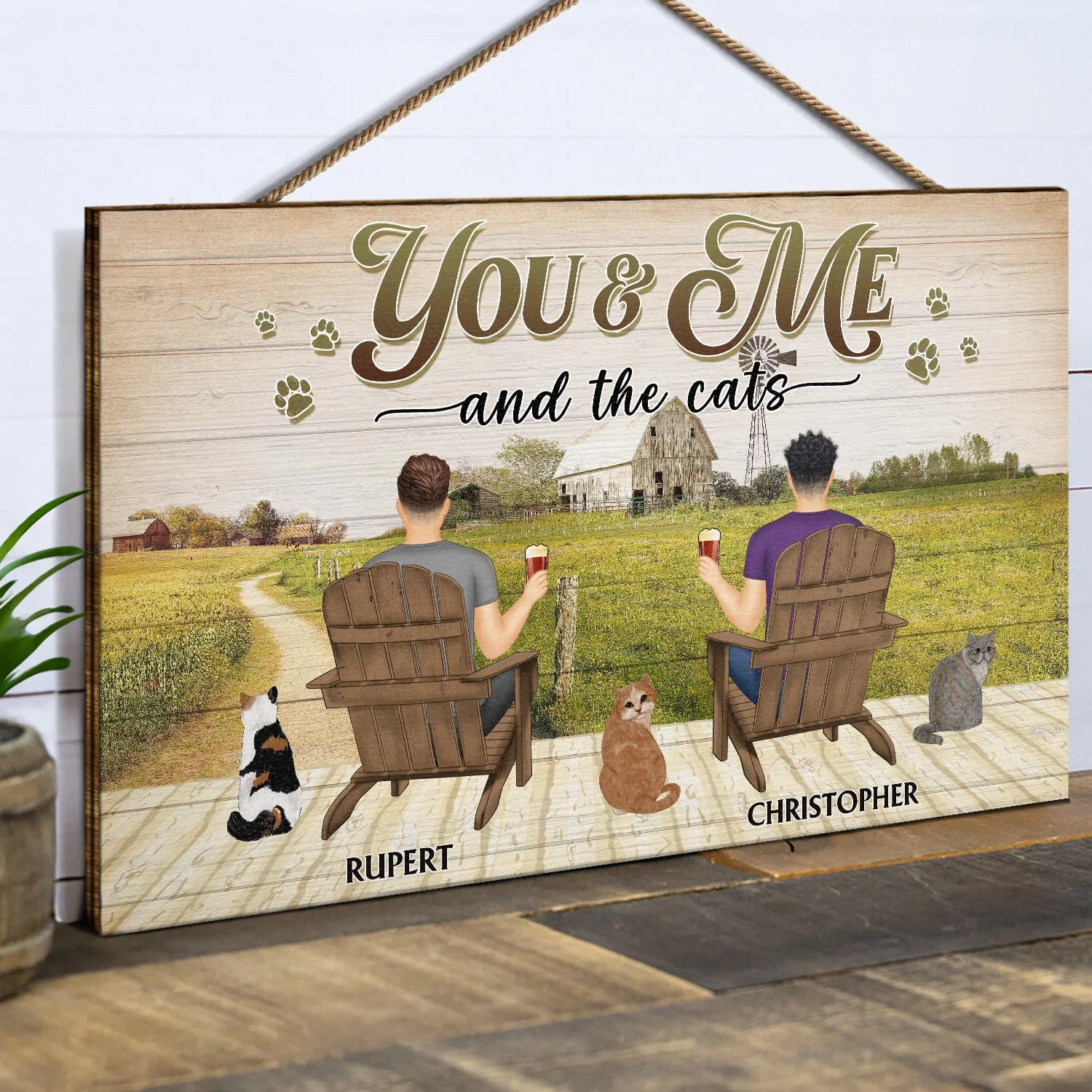 You And Me And The Dog Farm - Gift For Pet Couples - Personalized Wood Rectangle Sign - Image 2
