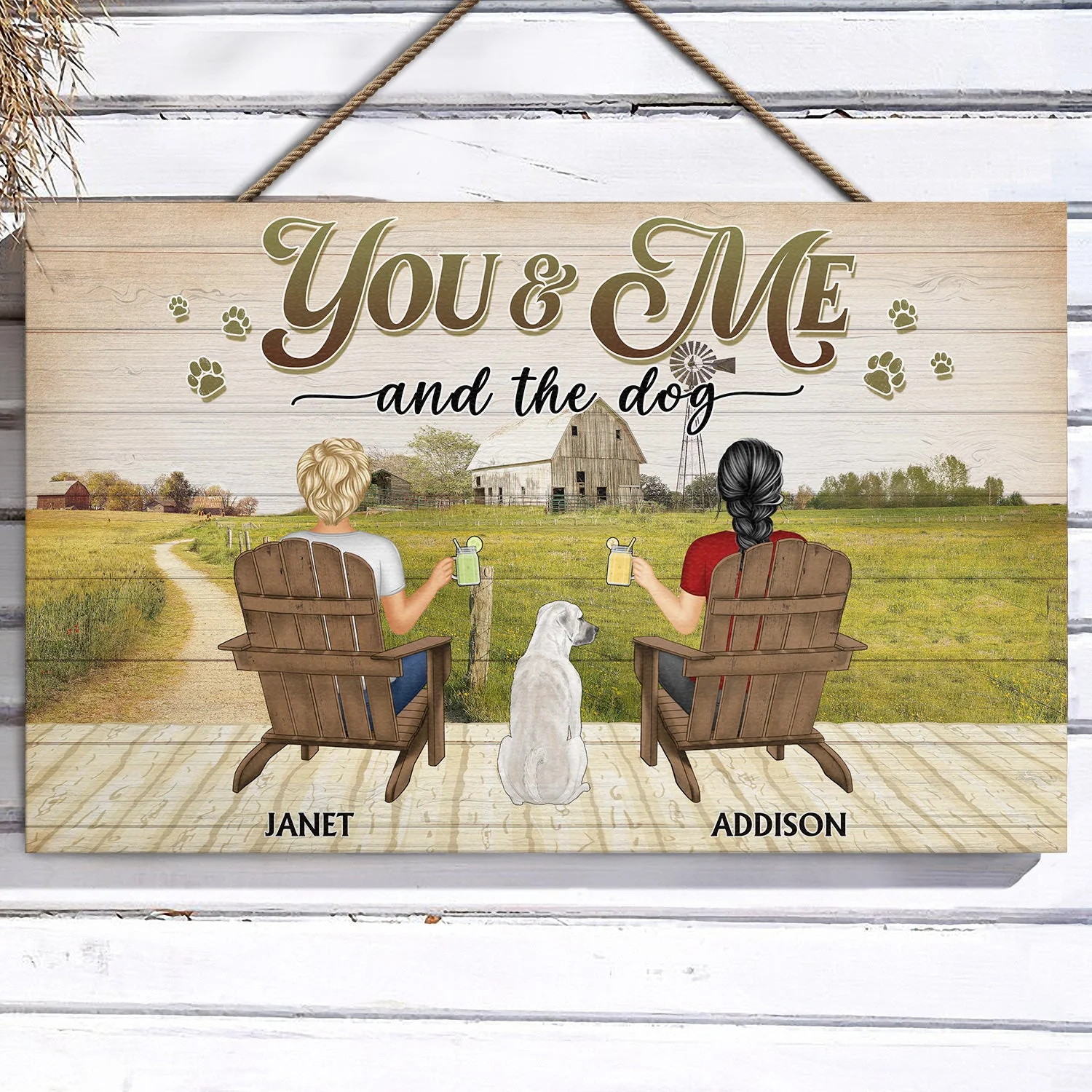You And Me And The Dog Farm - Gift For Pet Couples - Personalized Wood Rectangle Sign - Image 3