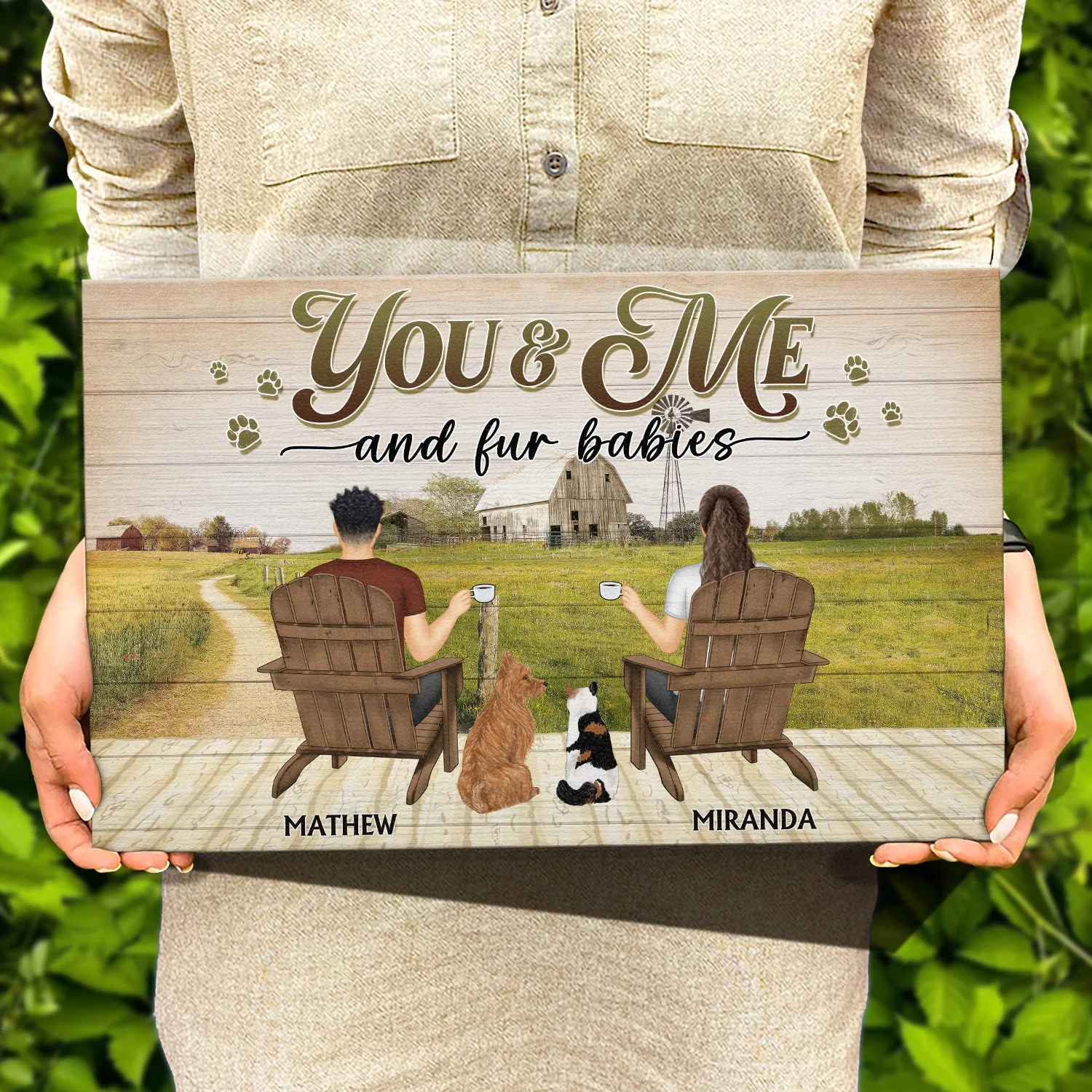You And Me And The Dog Farm - Gift For Pet Couples - Personalized Wood Rectangle Sign - Image 4