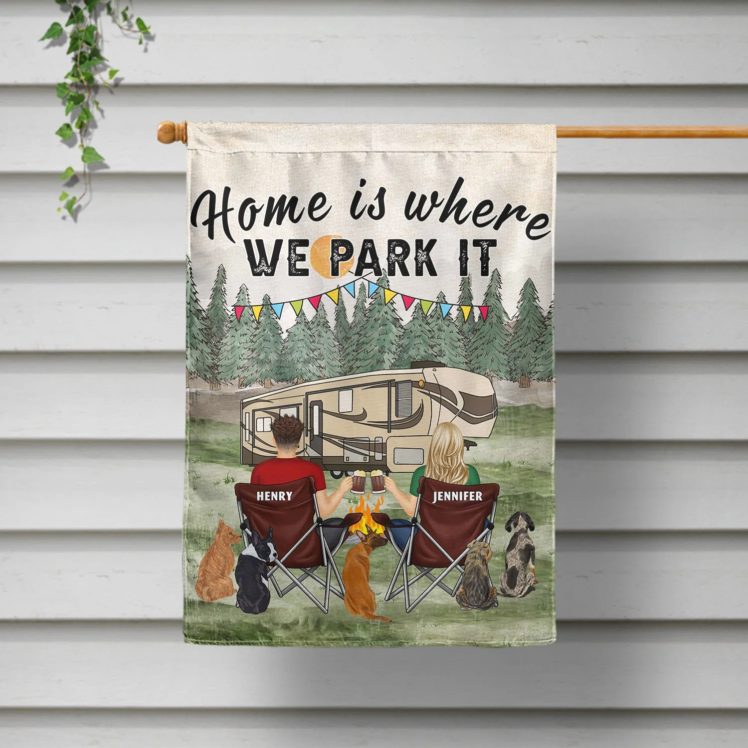 You And Me And The Dog Grass - Gift For Camping Lovers - Personalized Flag - Image 2