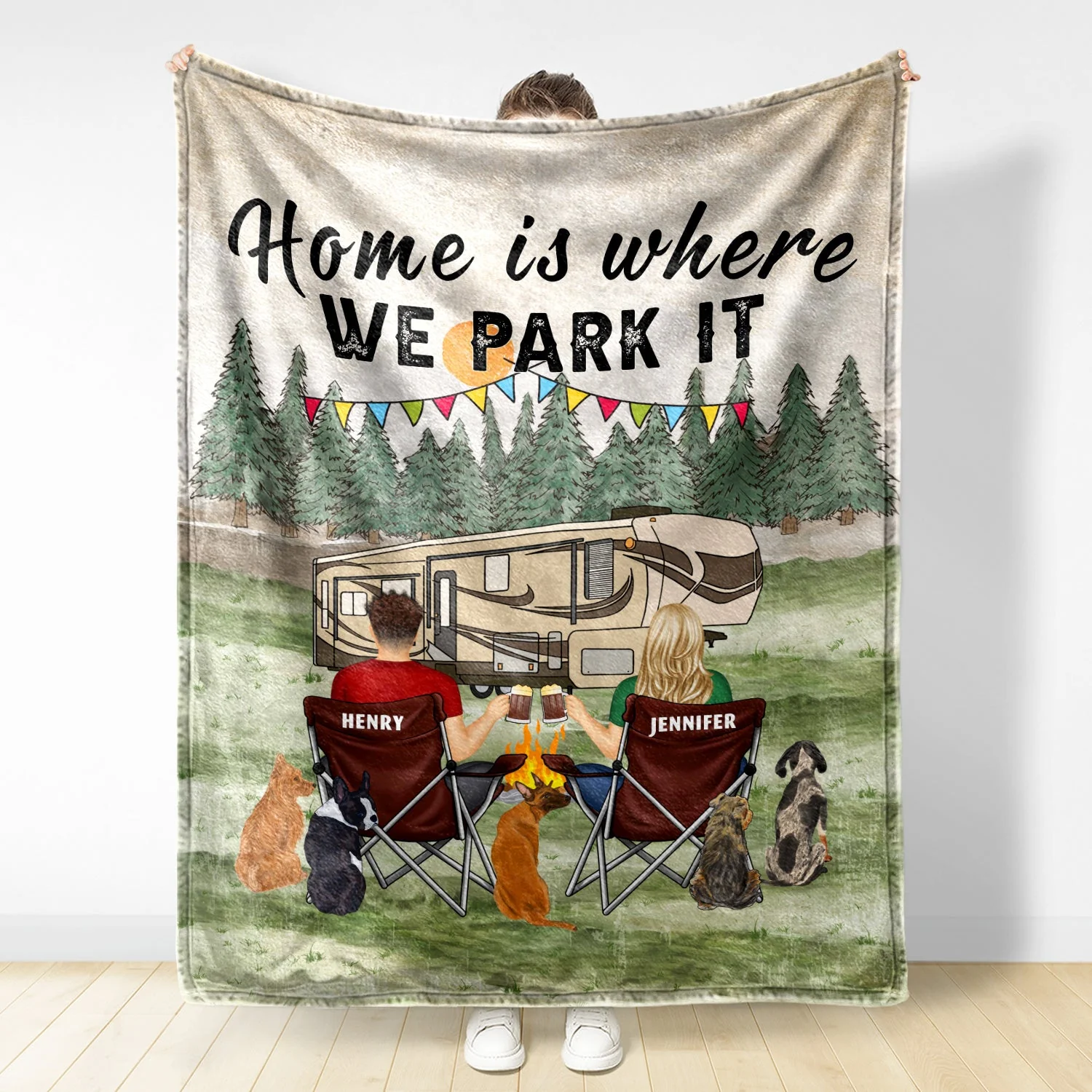 You And Me And The Dog Grass - Gift For Camping Lovers - Personalized Fleece Blanket - Image 2