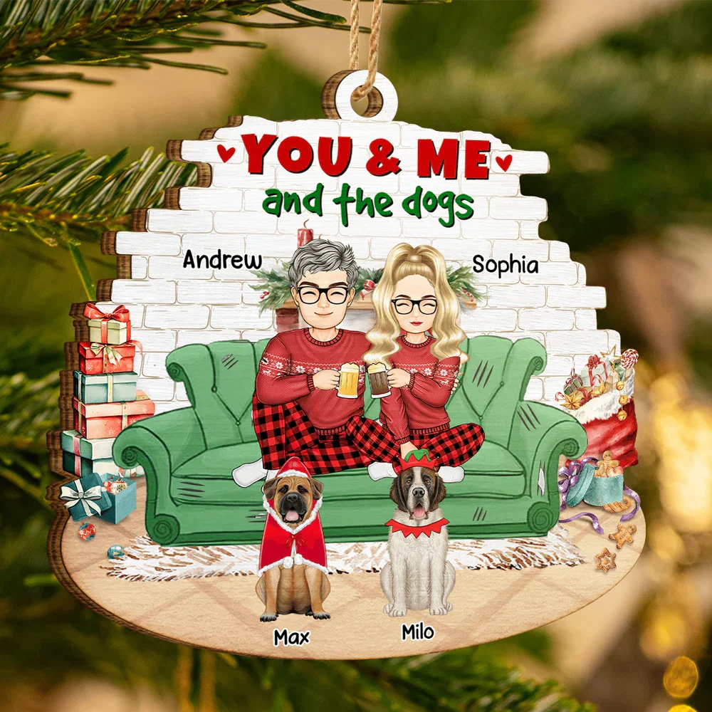 You And Me And The Dog Semi Real - Personalized Custom Shaped Wooden Ornament - Image 3