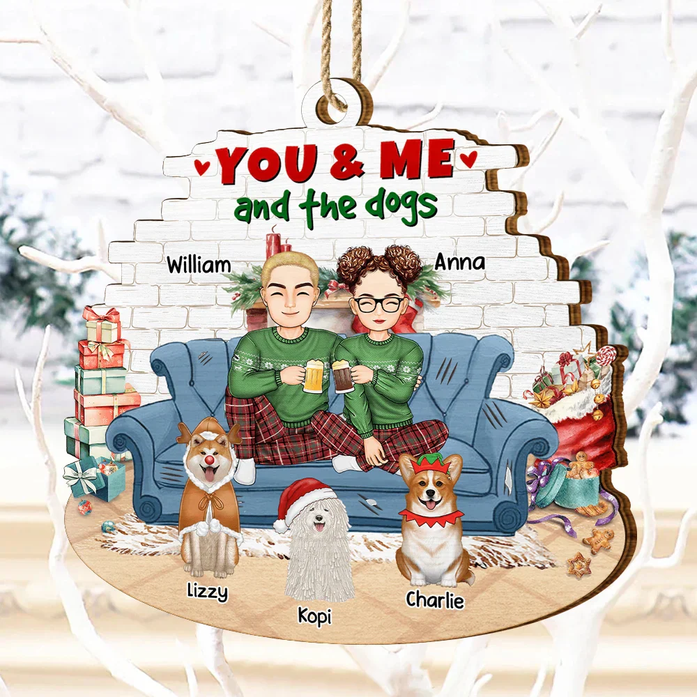 You And Me And The Dog Semi Real - Personalized Custom Shaped Wooden Ornament - Image 4