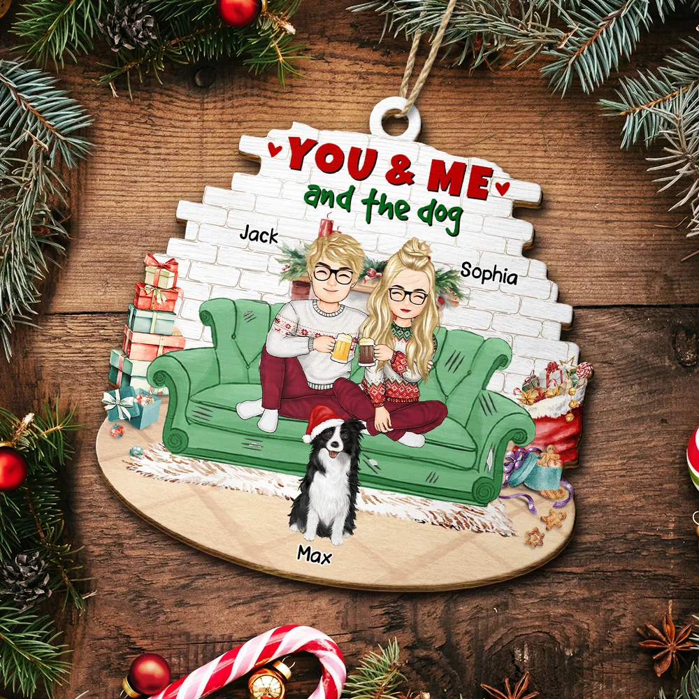 You And Me And The Dog Semi Real - Personalized Custom Shaped Wooden Ornament - Image 5