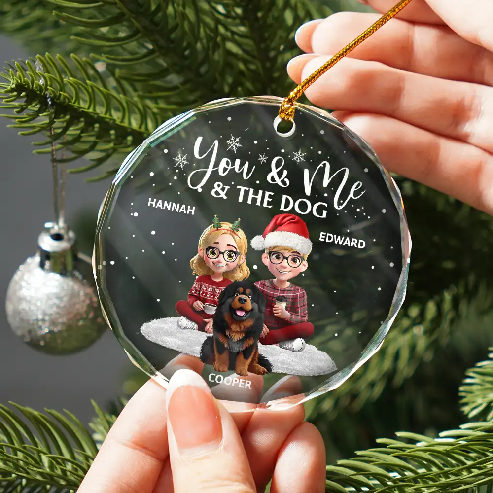 You And Me And The Dogs 3D Effect - Personalized Circle Glass Ornament - Image 2