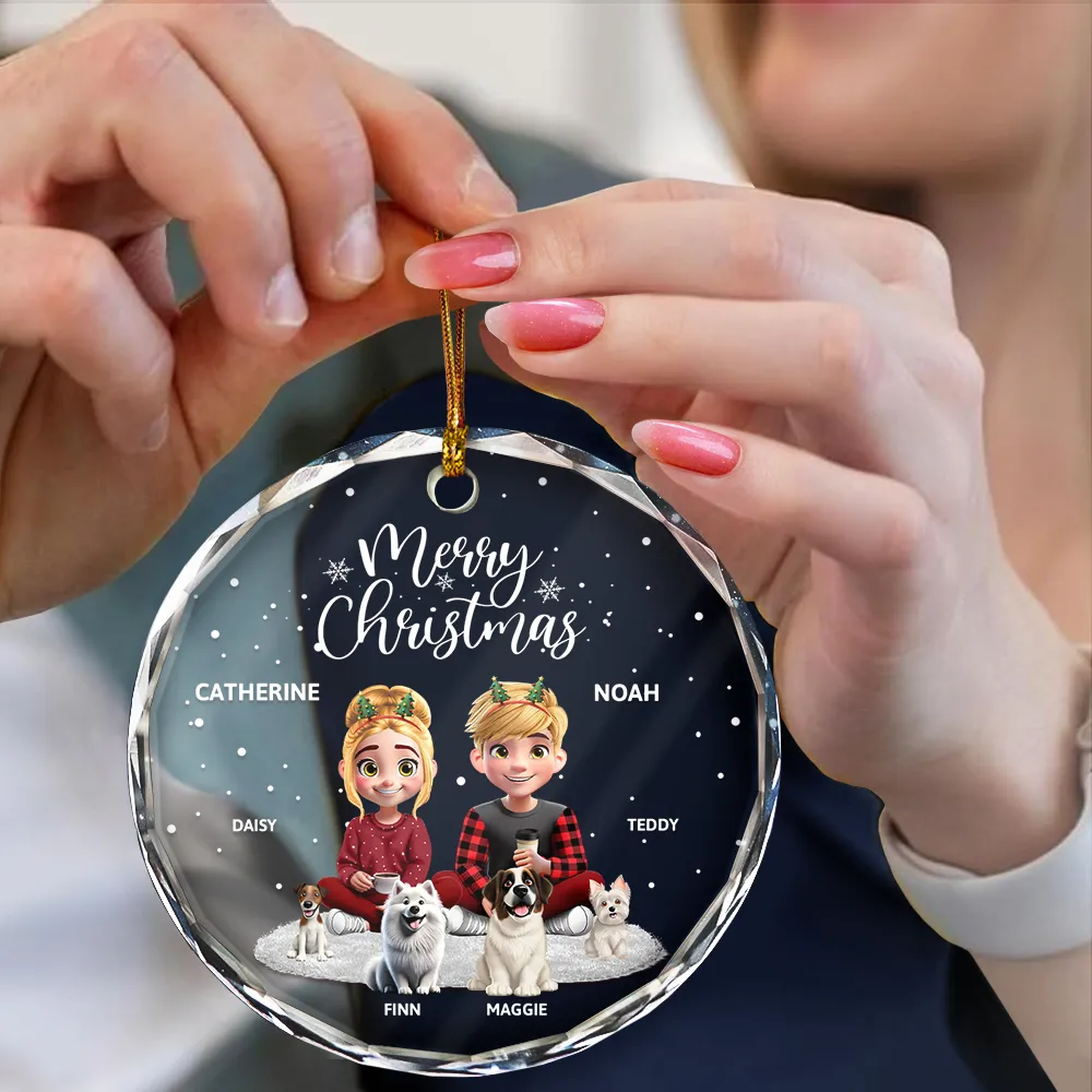 You And Me And The Dogs 3D Effect - Personalized Circle Glass Ornament - Image 4
