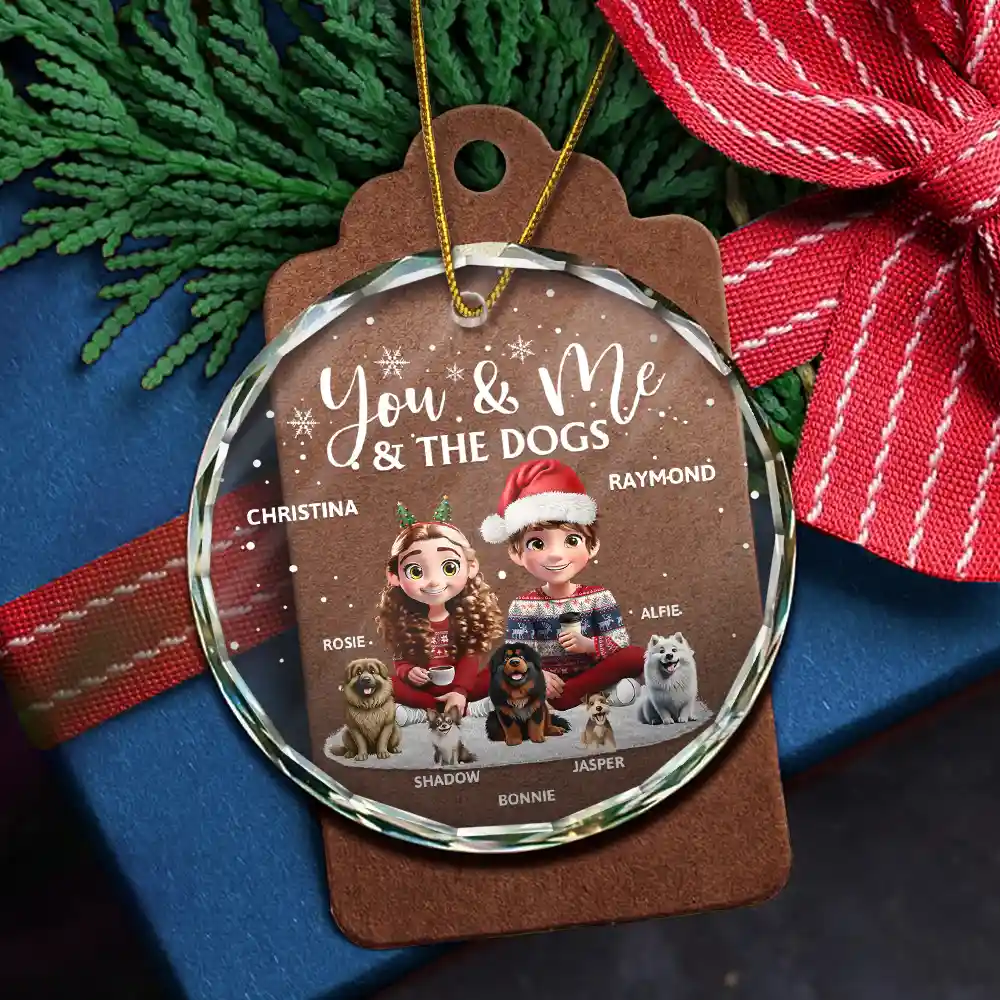 You And Me And The Dogs 3D Effect - Personalized Circle Glass Ornament - Image 5
